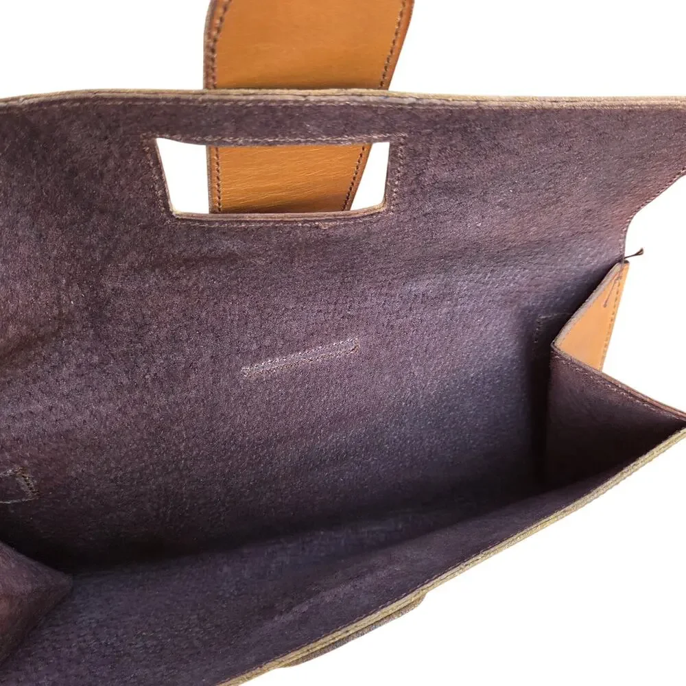 Camel Brown Leather Envelope Clutch Hand Strap Minimalist Quiet Luxury Bag
